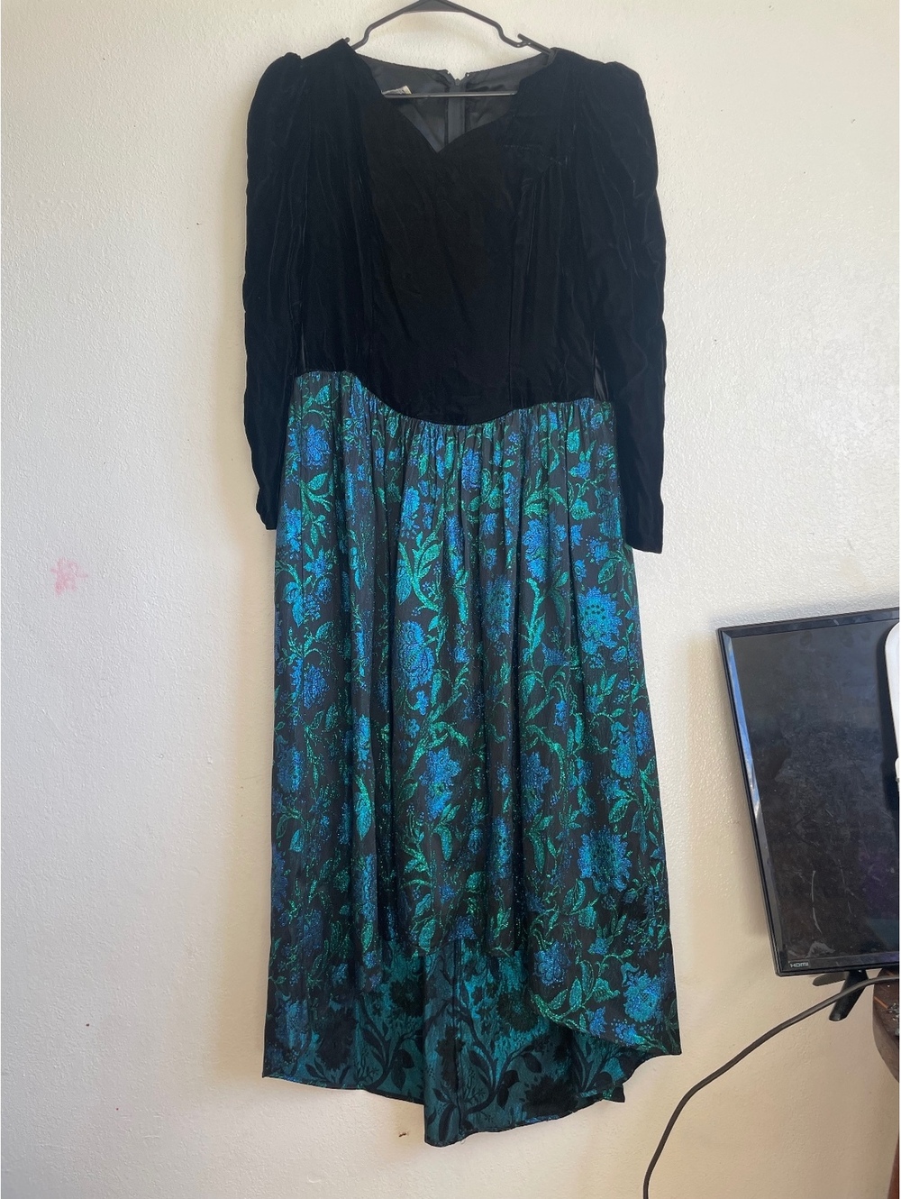 Scott McClintock vintage 80s velvet metallic whimsigoth floral high low dress